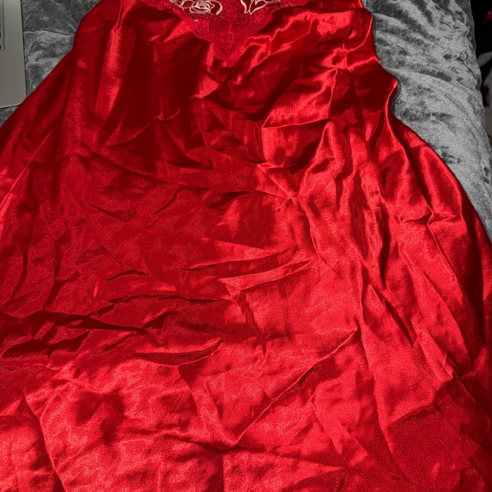 Michaels Red Satin Slip Dress with Lace Trim